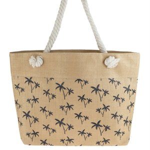 Palm Tree Paradise Straw Beach Tote (Straw)